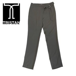 TRISTAN khaki green Flowey tapered belted dress pants trousers Sz 8